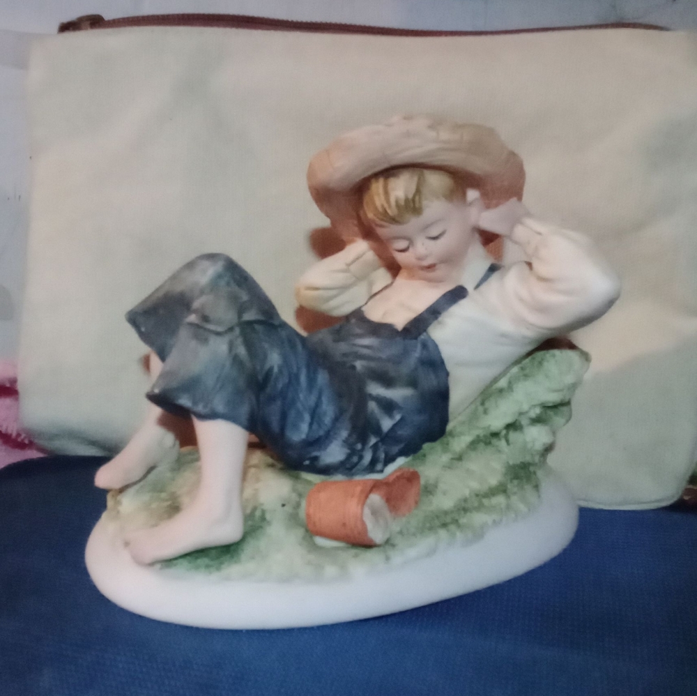 Vintage Lefton country boy napping figurine